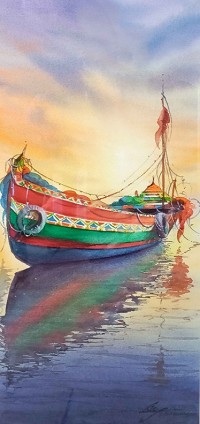 Shaima Umer, 10 x 22 Inchs, Watercolor on Paper, Seascape Painting, AC-SHA-074